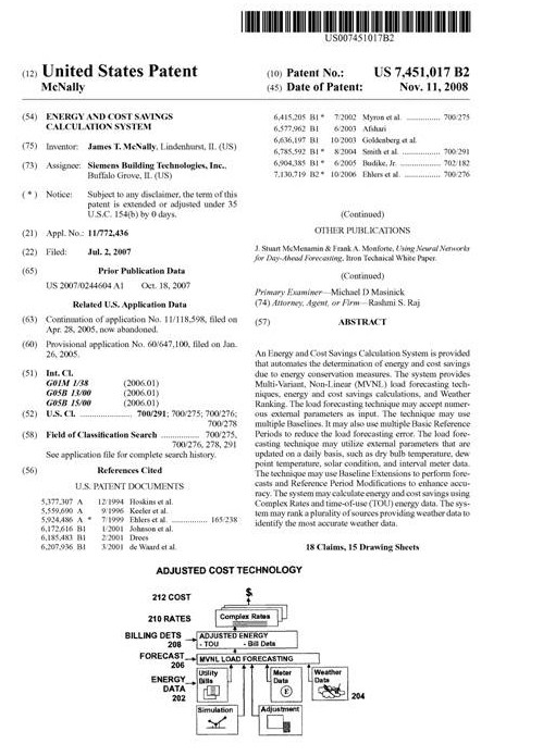 Energy Cost Savings Calculation System patent